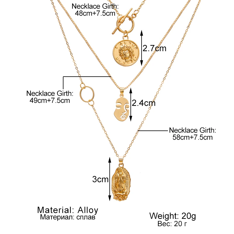 DAXI Punk Multi Layered Choker chain Necklace collar mujer Statement Virgin Mary Coin Pendant chains Women Jewelry | Украшения и