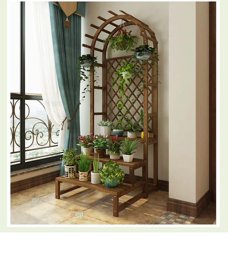 Floor flower stand wooden balcony flower rack solid wood flower rack indoor plant stand for living room flower pot plant rack