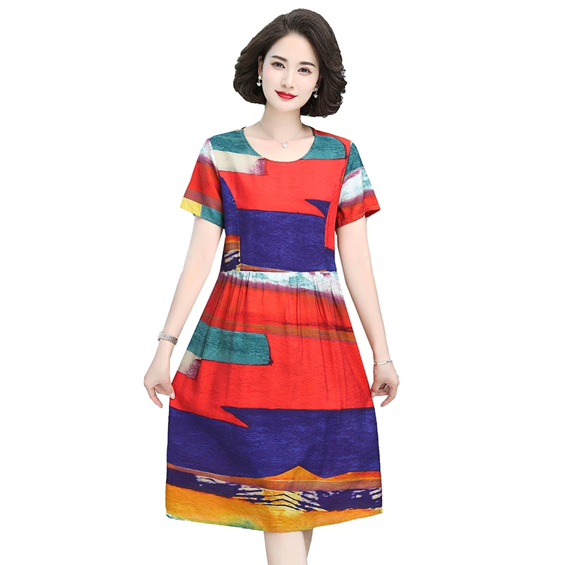 

Новое поступление 2021 летнее платье vestido тонкий с О-образным вырезом, повседневные Женская одежда из хлопка с принтом платья размера плюс 5XL