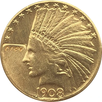 

24-K позолоченный 1908-D $10 золото индийская половина монета с изображением орла копия