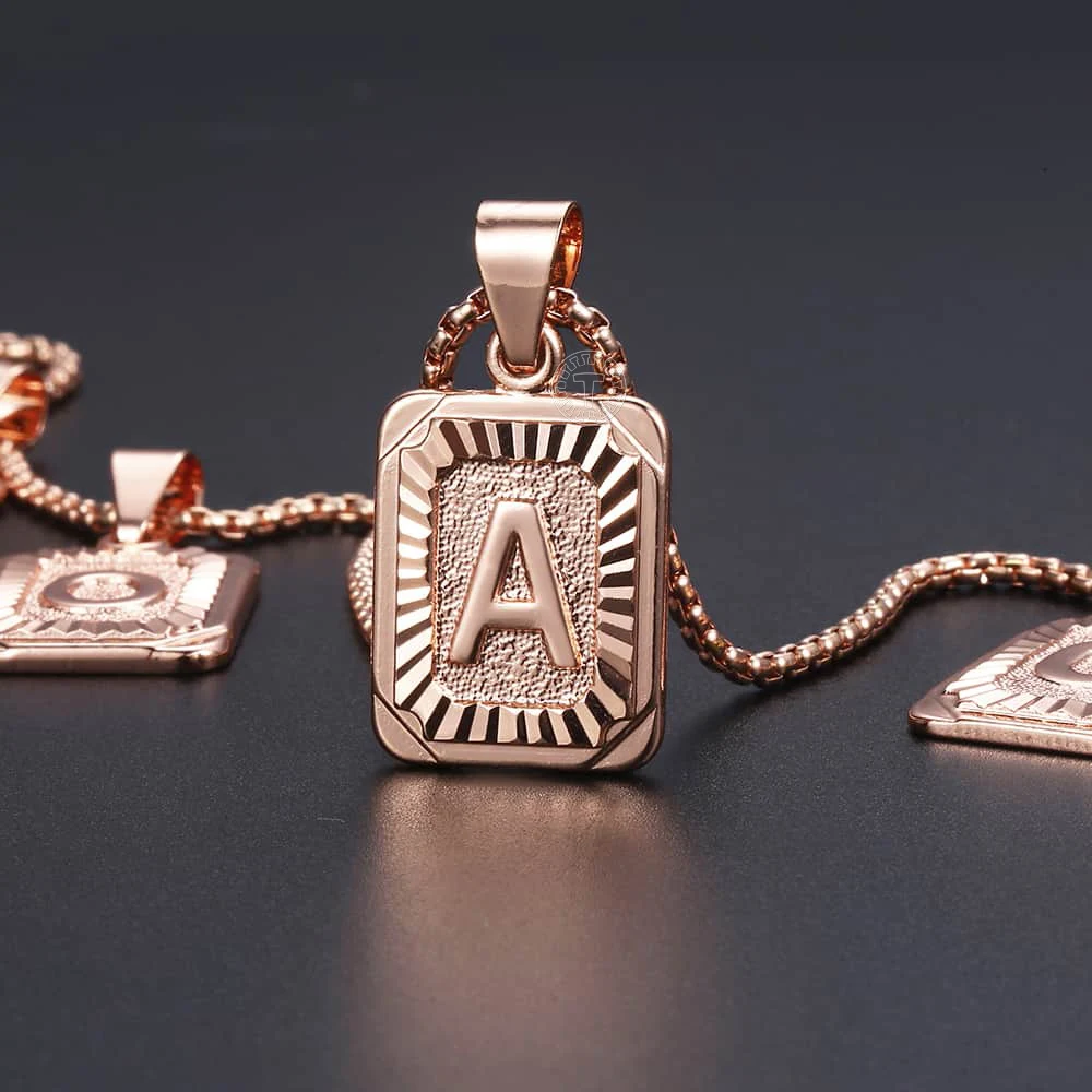 Подвеска из нержавеющей стали квадратная розовое золото ожерелье с буквами