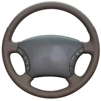 diy non slip durable dark brown natural leather car steering wheel cover for toyota land cruiser prado 120 land cruiser 2003 20