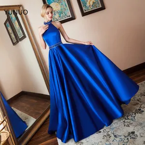 Женское вечернее платье YUNUO, роскошное синее платье из 2 частей, длинное ТРАПЕЦИЕВИДНОЕ ПЛАТЬЕ с бусинами для выпускного вечера, 2022, 765