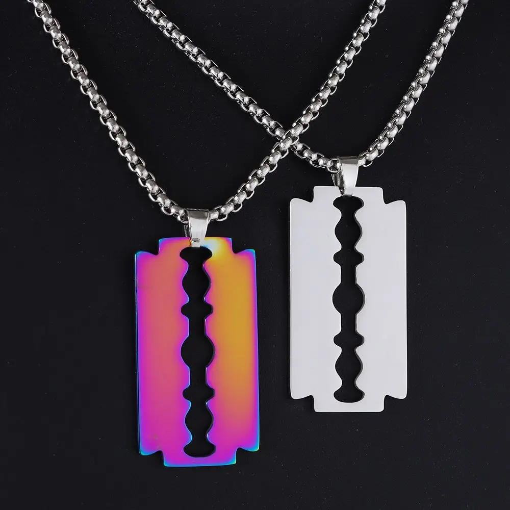 

Men Damaged Vintage Hip Hop Rock Biker Flame Quenching Necklace Punk Blade Pendant