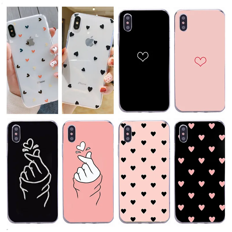 Силиконовый прозрачный чехол для телефона с сердечком iPhone 11 Pro X XR XS Max 7 8 Plus мягкий