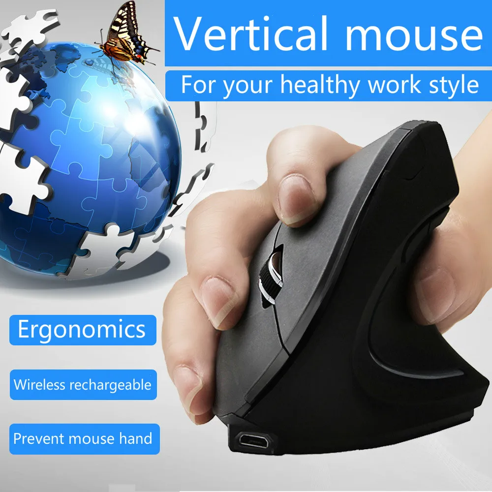 Беспроводная Вертикальная мышь эргономичная оптическая 800 1200 1600 dpi 5 кнопок для