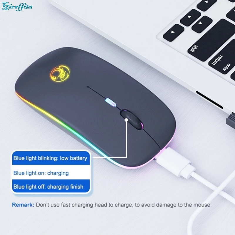 

2.4GHz Wireless Optical Mouse Mice USB Rechargeable 1600DPI RGB Gaming Mouse For PC Laptop Computer Mouse Low Noise Mouse