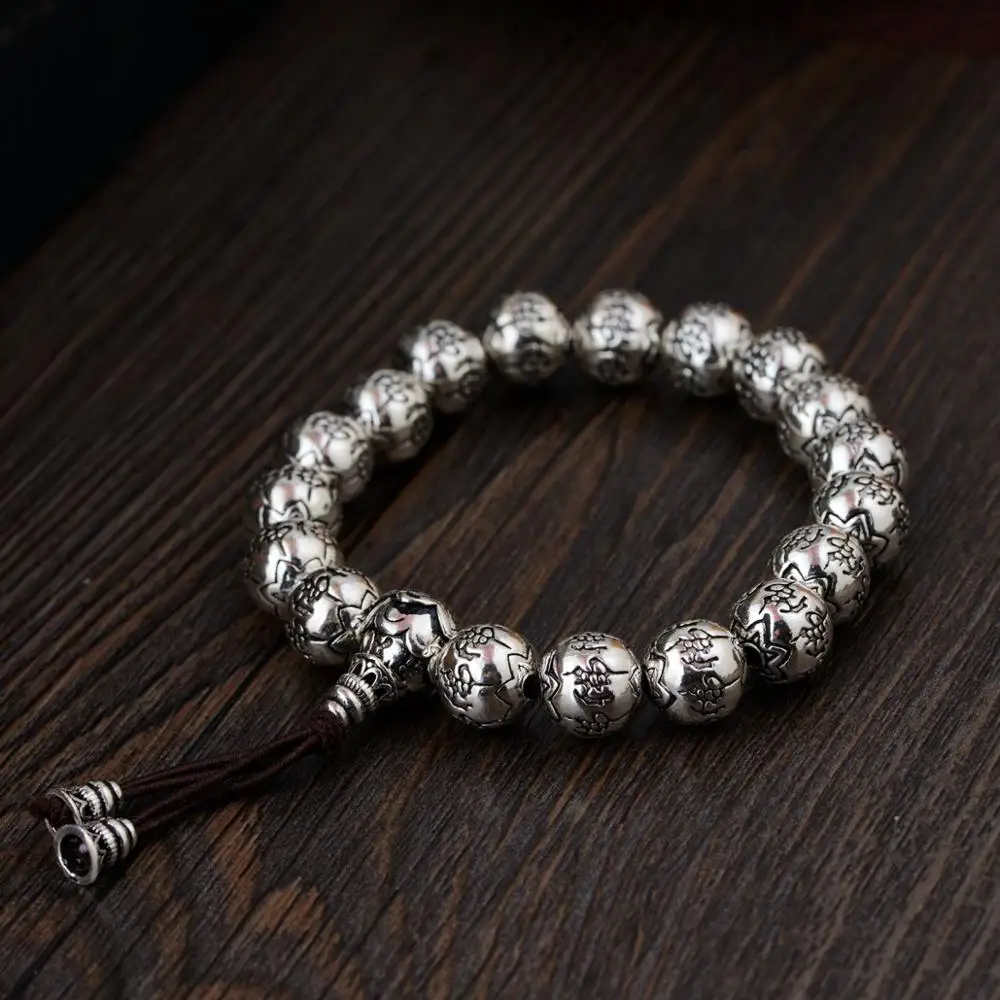 Браслет из серебра 2019 пробы с бусинами Будды для мужчин и женщин|Плетеные
