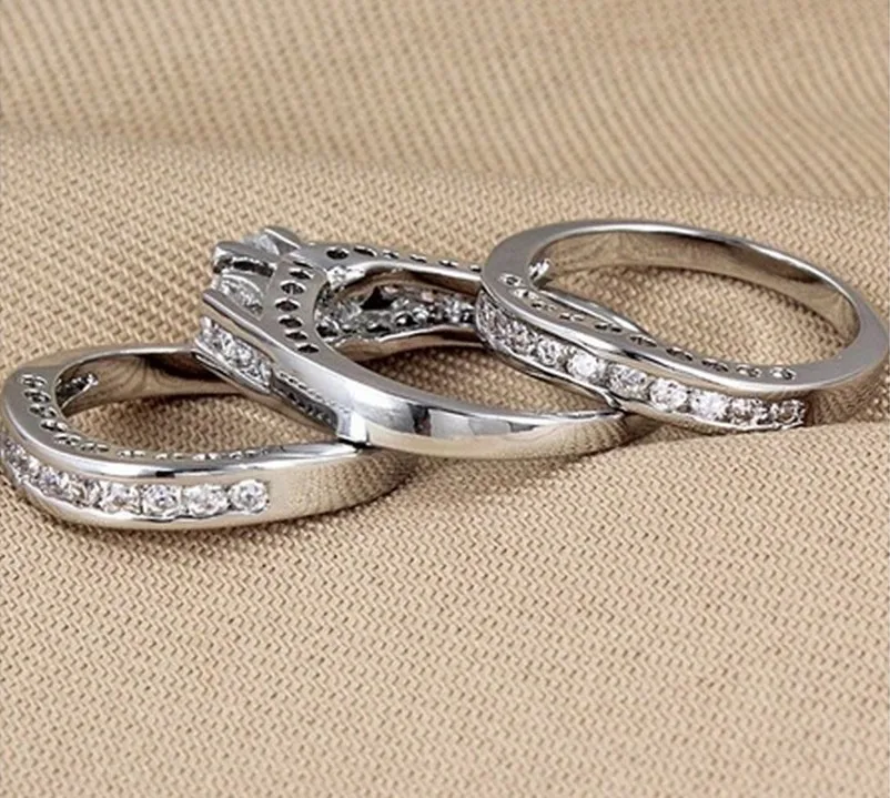 

Stainless Steel Ring Bracelet Three-piece Couple Set Ring Diamond Zircon Pair Ring Hip Hop Jewelry Valentine's Day Gift