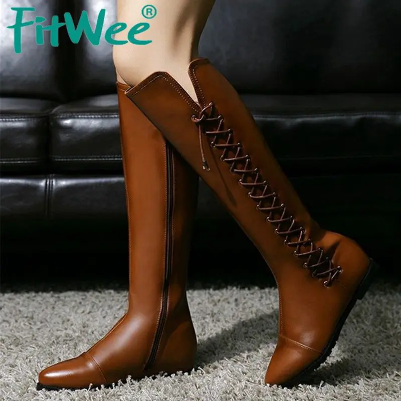 FITWEE/размер 33 43 женские сапоги до колена из натуральной кожи Зимняя обувь на