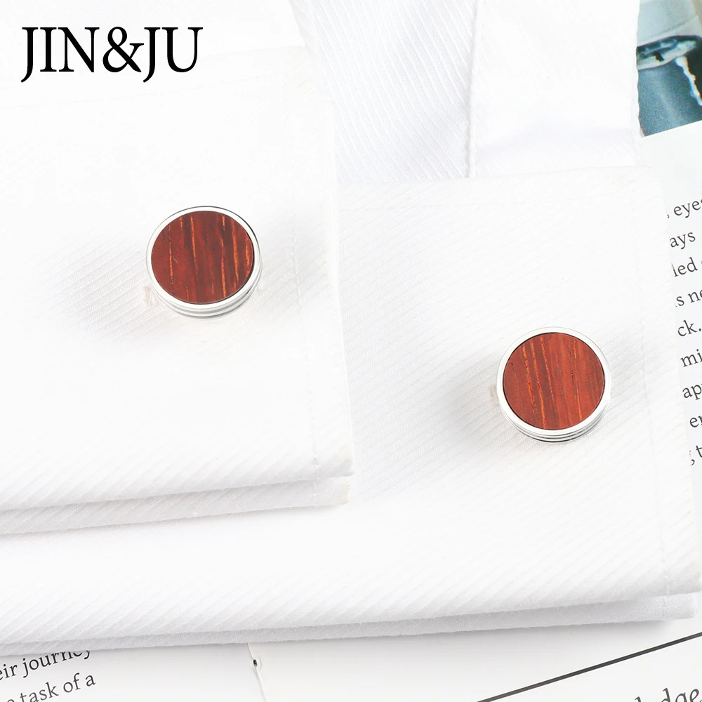 JIN& JU Новые запонки с деревянными элементами для мужчин прекрасный подарок манжеты пуговицы высокое качество круглые деревянные Запонки модные украшения с подарочной коробкой