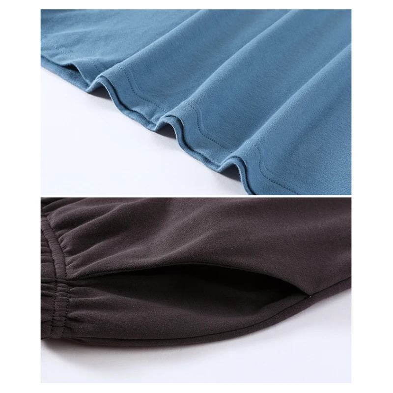 

ATUENDO Spring Fashion Blue Pajamas Sets for Men 100% Cotton PJS Satin Soft Sleepwear Autumn Atoff Home Silk Lounge Nightwear