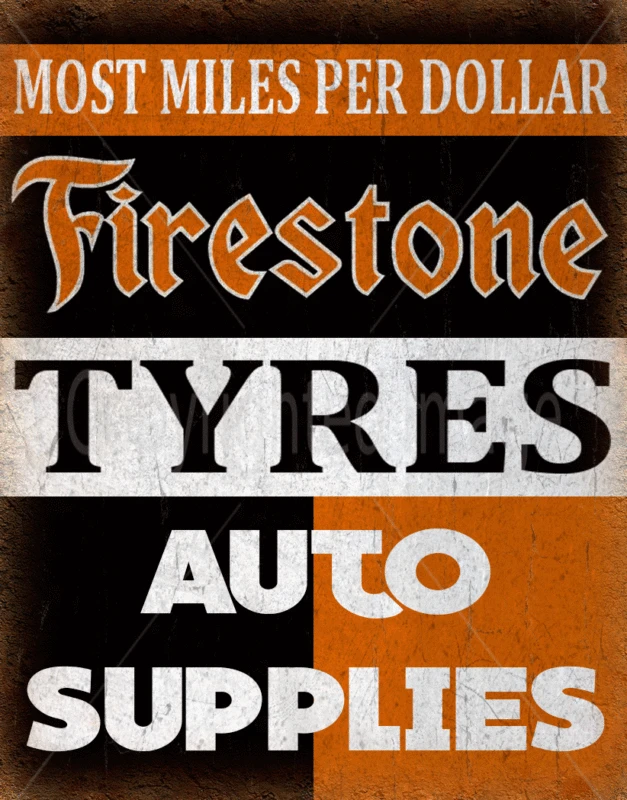 

FIRESTONE-neumáticos VINTAGE de METAL, cartel de estaño, placa de pared
