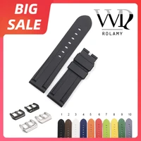 rolamy 22 24mm top quality luxury navy blue waterproof silicone rubber replacement watch band loop strap for panerai luminor