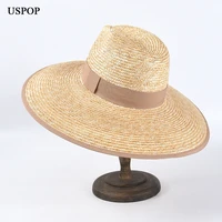 uspop new summer hats women wide brim sun hats natural wheat straw hats rimmed jazz crown straw sun hats