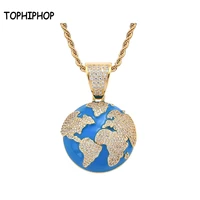 tophiphop mens new gold earth pendant necklace gold silver aaa zircon cuban chain necklace fashion jewelry