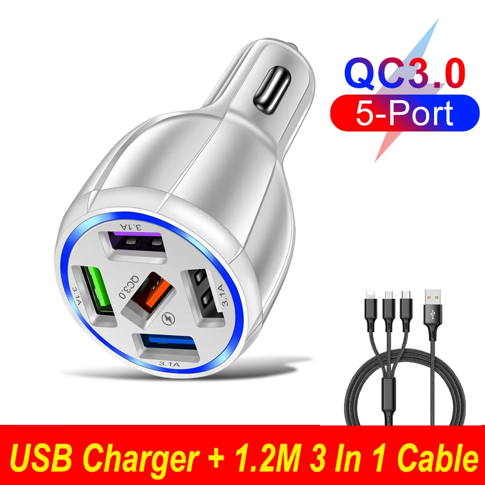 

Быстрое зарядное устройство для телефона с 5 портами Qc 3,0, 15 Вт, максимальная выходная мощность А, адаптер питания в автомобиле со светодиодн...