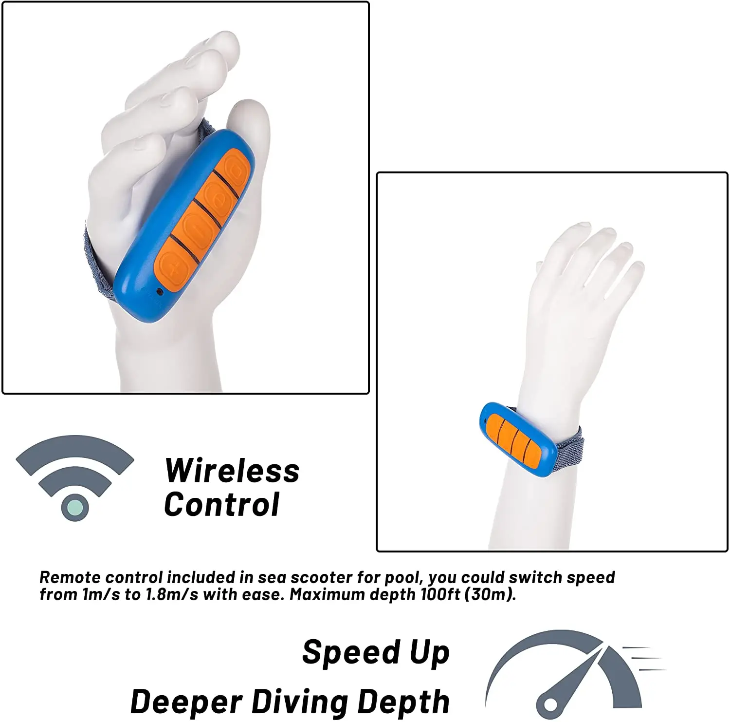100FT Wearable Underwater Sea Scooter with Arm Ties Hands-Free Diver Propulsion Vehicle for Swimming Pool Diving Snorkeling |