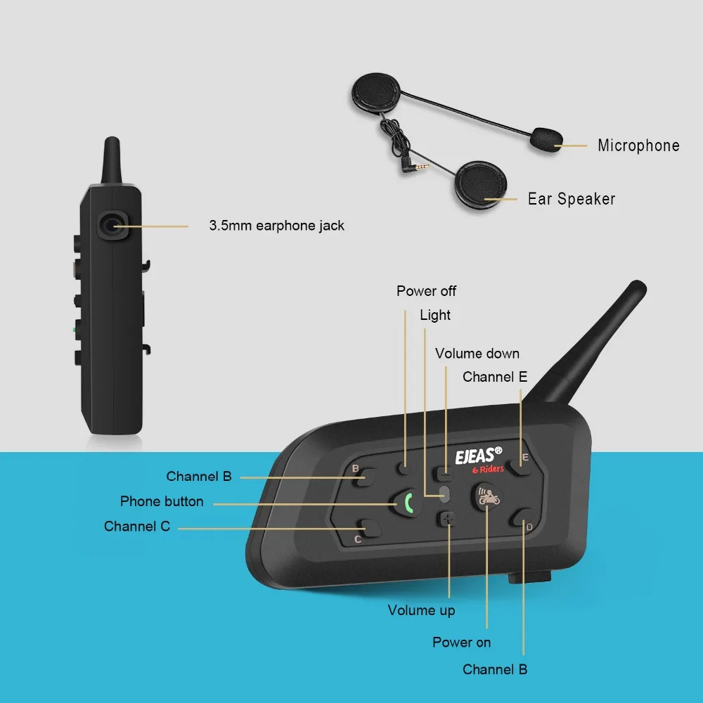 EJEAS V6 PRO Bluetooth с функцией Интерком на двоих в радиусе до записывающие устройство