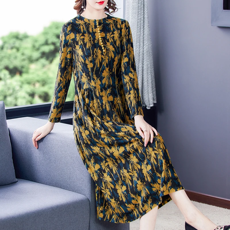 

2021 New Women Casual Knitting Midi Dress Autumn Winter Long Sleeve Bodycon Dress Floral high quality Elegant Party Vestidos