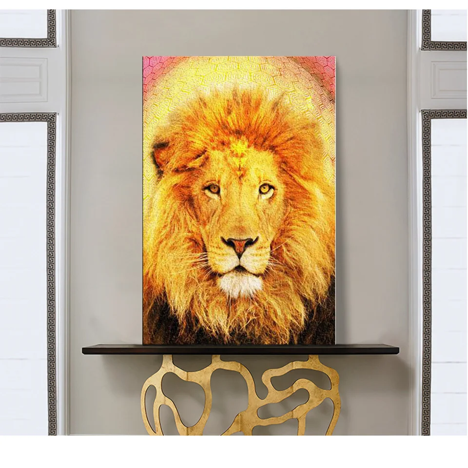 Алмазная 5D Вышивка Король Лев полностью покрытая стразами круглая картина