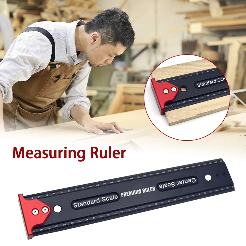 

High Precision Measuring Ruler Portable DIY Home Practical Multifunction Hand Tools Rectangle With Hook Stop For Woodworking