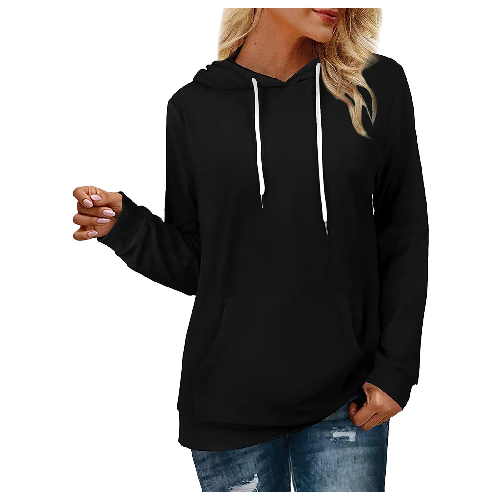 

Худи женское однотонное с длинным рукавом и круглым вырезом