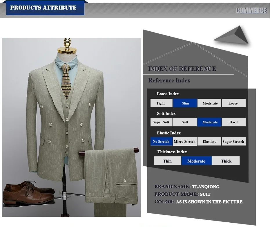 TIAN QIONG мужской костюм в полоску Свадебный костюм Человек Slim Fit из трех частей мужские платья костюмы деловые официальные двубортные