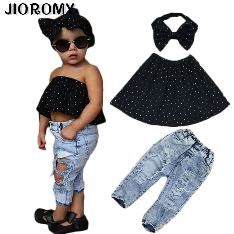 INS/Новое поступление 2019 костюм для девочек топ + повязка на голову джинсы комплект