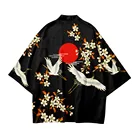 Японское кимоно с 3D-принтом журавлей, хаори юката, уличная одежда, топы, модная футболка с коротким рукавом для мужчин и женщин, для косплея, Повседневная летняя одежда