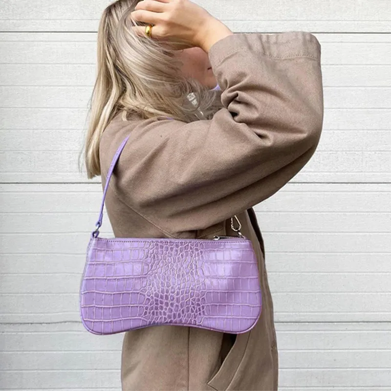 

Однотонная сумка-багет с крокодиловым узором, Новая модная женская сумка на плечо и кошельки, высококачественные Женские Сумки из искусств...