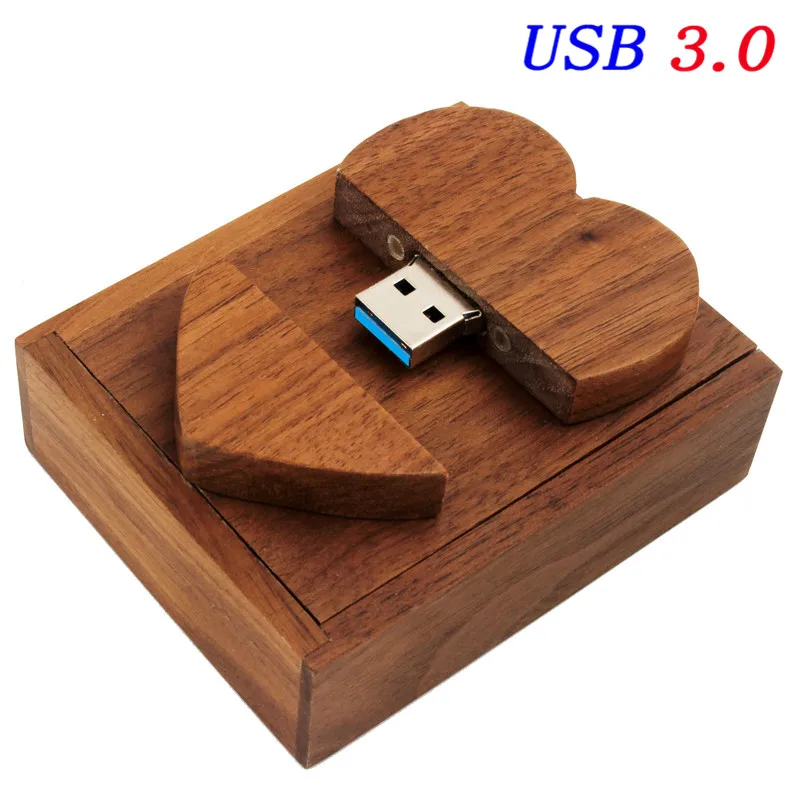 JASTER USB флеш-накопитель клен деревянное сердце Флешка usb3.0 упаковочная коробка 128 Гб 64 ГБ 16 ГБ 32 ГБ 16 ГБ 8 ГБ 4 ГБ оптом и в розницу - Цвет: Walnut With box