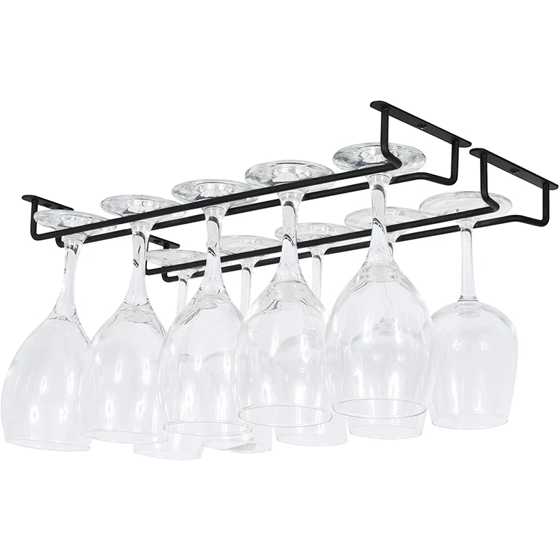 

2021 Large Stemware Wine Glass Hanger Rack Under Cabinet Kitchen Bar Storage Black Iron 17 Inch Set of 2