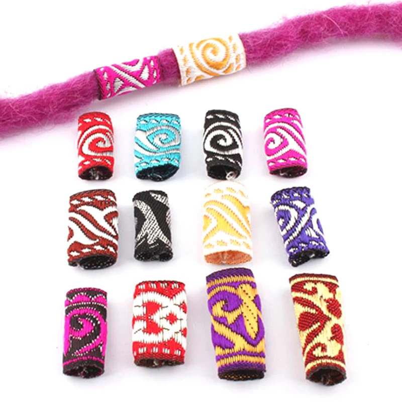 

10Pcs Colorful Fabric Hair Braid Dreadlock Beads Rings Tube Jewelry Accessories