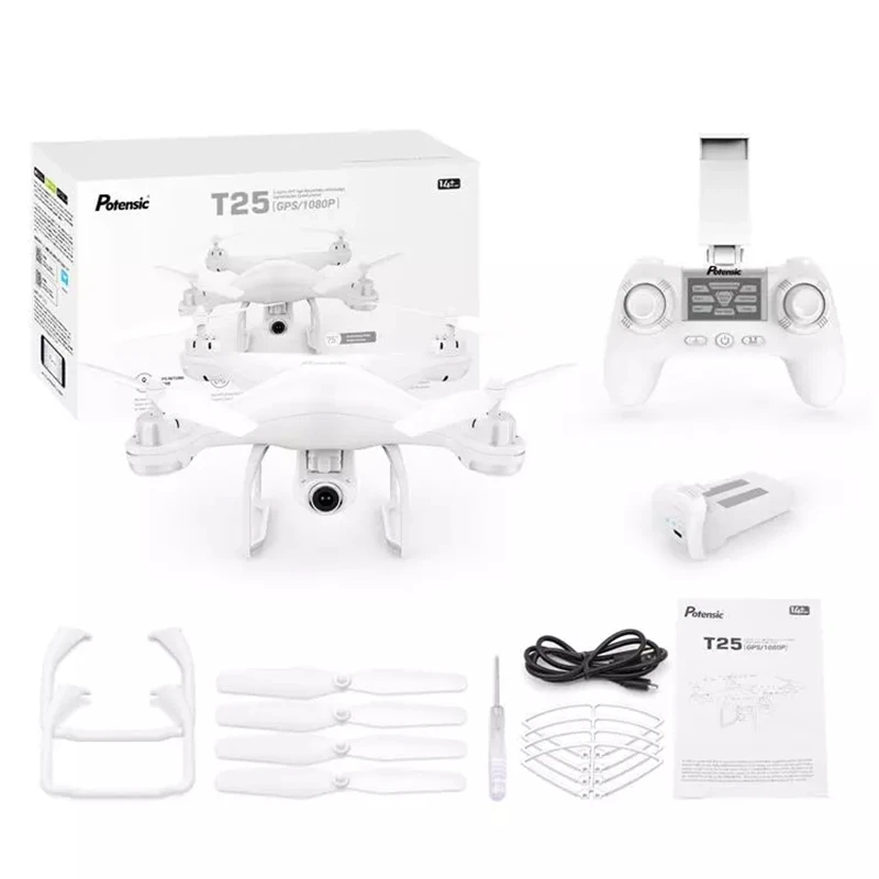 Квадрокоптер Potensic T25 Радиоуправляемый Дрон Wi-Fi FPV с широким углом обзора HD 1080P