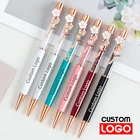 Креативная ручка с зажимом в виде цветка, модная ручка с кристаллами, с логотипом на заказ, оптовая продажа, металлическая шариковая ручка, подарок вечерние, канцелярские принадлежности для офиса