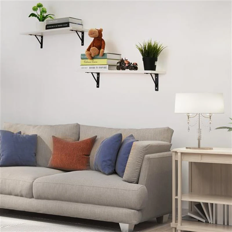 

2 Display Ledge Shelf Floating Shelves Wall Mounted with Bracket for Pictures and Frames Modern Home Decorative White