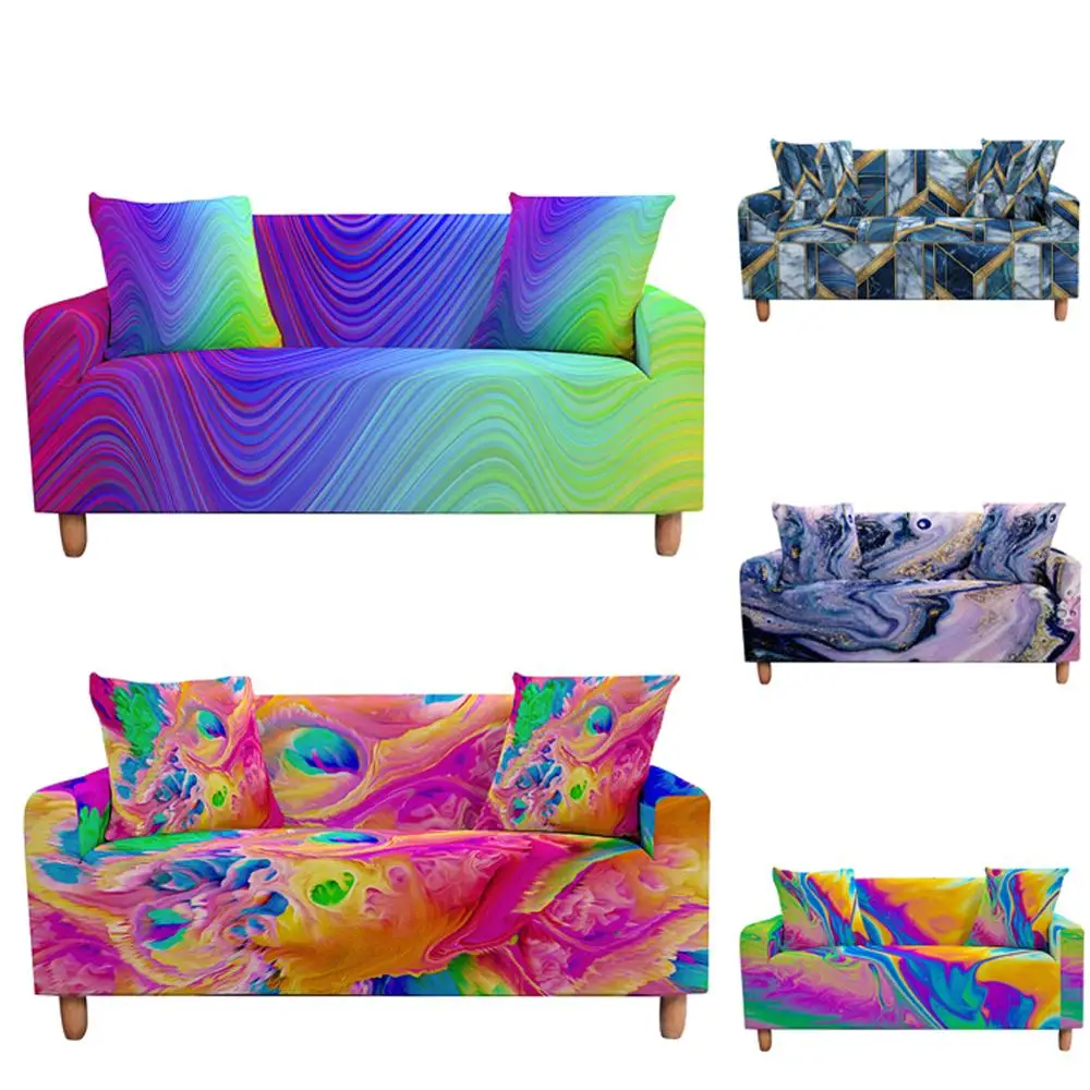 Эластичный чехол для дивана с мраморным рисунком гостиной эластичный радужными