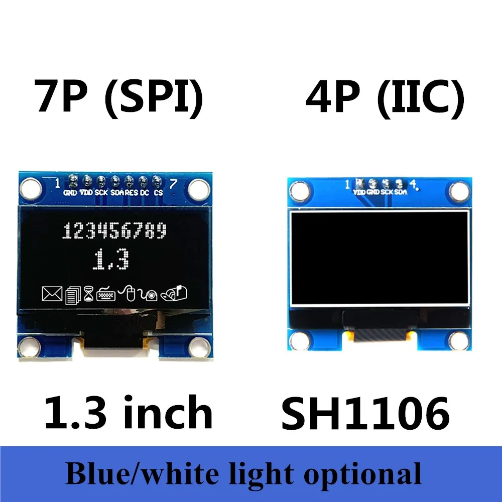 

1.3 inch oled display module 12864 LCD screen oled display module 4-pin iic interface 7-pin SPI interface sh1106