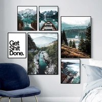 nature scenery painting home backdrop decor wall art canvas painting blue mountain lake picture landscape print for dormitory