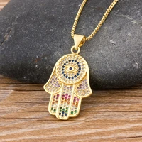 nidin dropshipping hamsa evil eye necklace for women collares colorful palm fatima necklace best party birthday jewelry gift