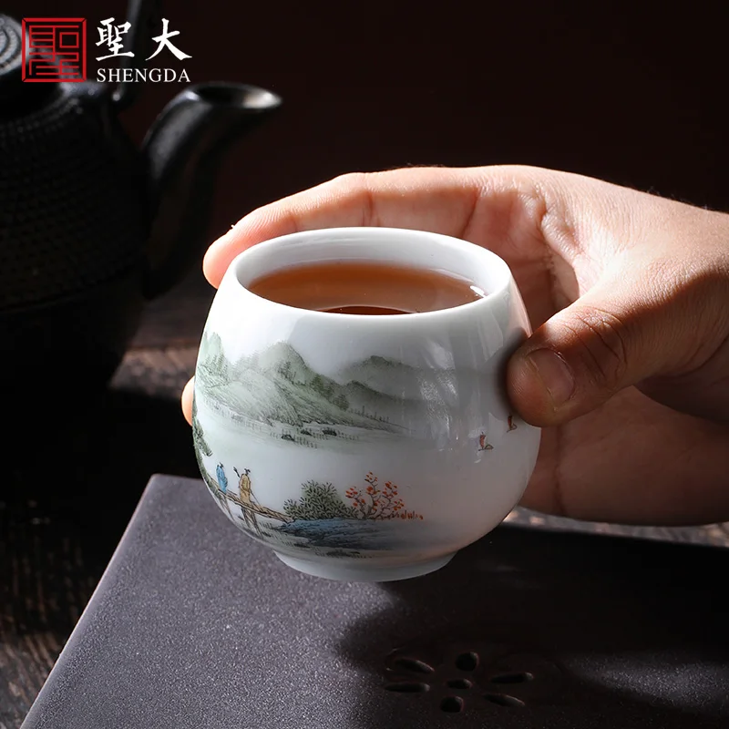 

Kung Fu tea cup hand painted new color "looking at autumn painting" master cup tea cup single cup Jingdezhen tea set