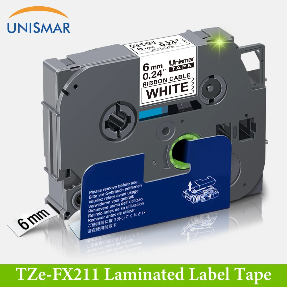 Unismar TZe FX211 1/4 &quot6 мм Гибкая лента для Brother Black on White TZ P touch Label Maker|Ленты принтеров| |