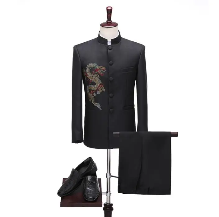 Singer Chinese tunic suit men suit set with pants mens wedding suits stage slim formal dress men suit embroidery Choir costumes