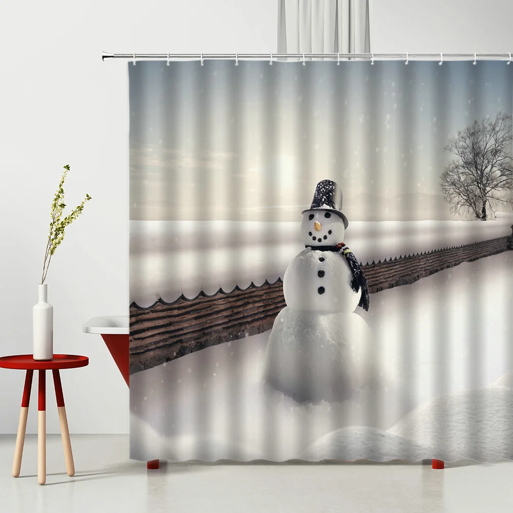 Водонепроницаемая занавеска для душа зимний ландшафт снеговик The Way ткань из