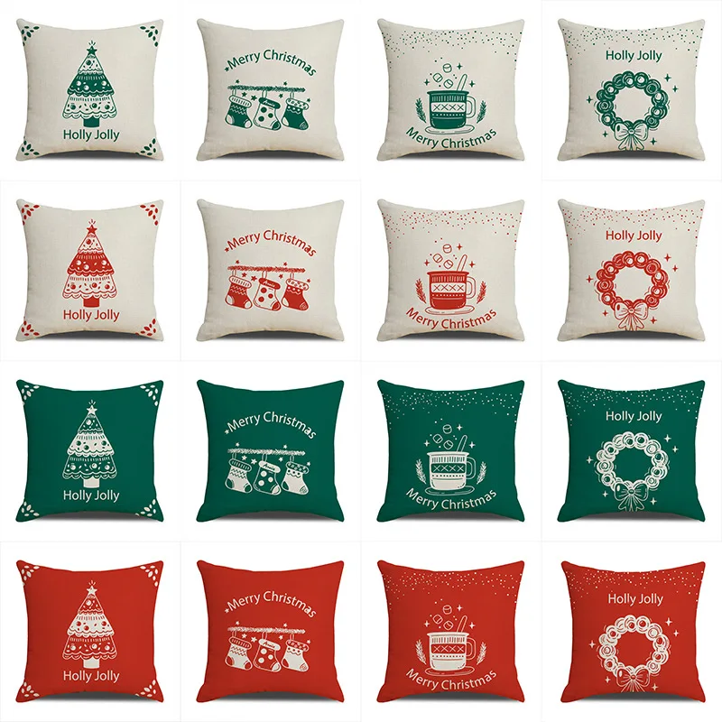 

2022 Cushion Printed Linen Office Sofa Cushion Cover Home Fall 45x45 Pillow Cover Christmas Decoration Outside Pillow Covers