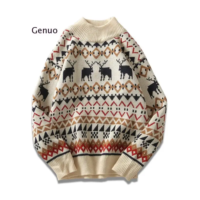 Рождественское платье принтом Свитер с оленем модный мужской свитер вязаная
