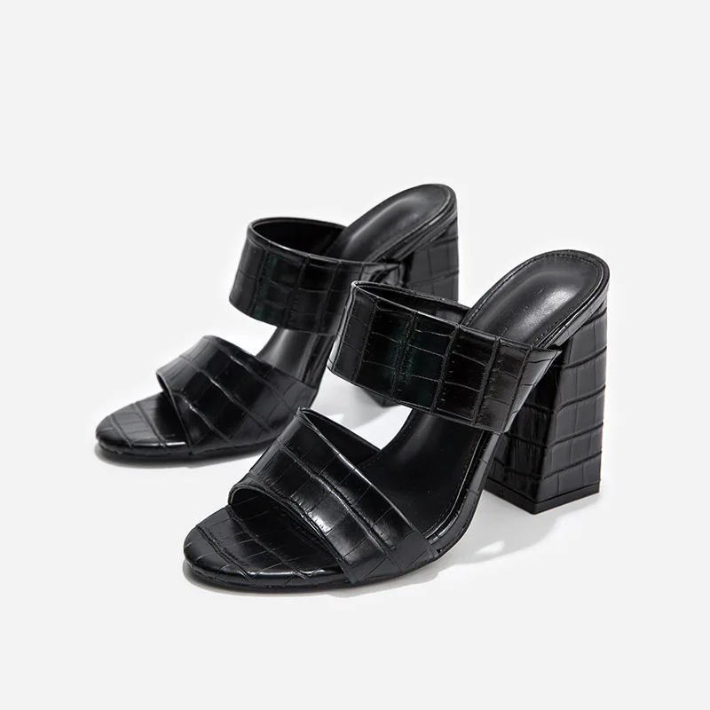 

LEMAI New Large Size Women's Shoes Thick Heel Sandals Square Heel Lines Sandals Fashion Outdoor Slippers Tacones Altos