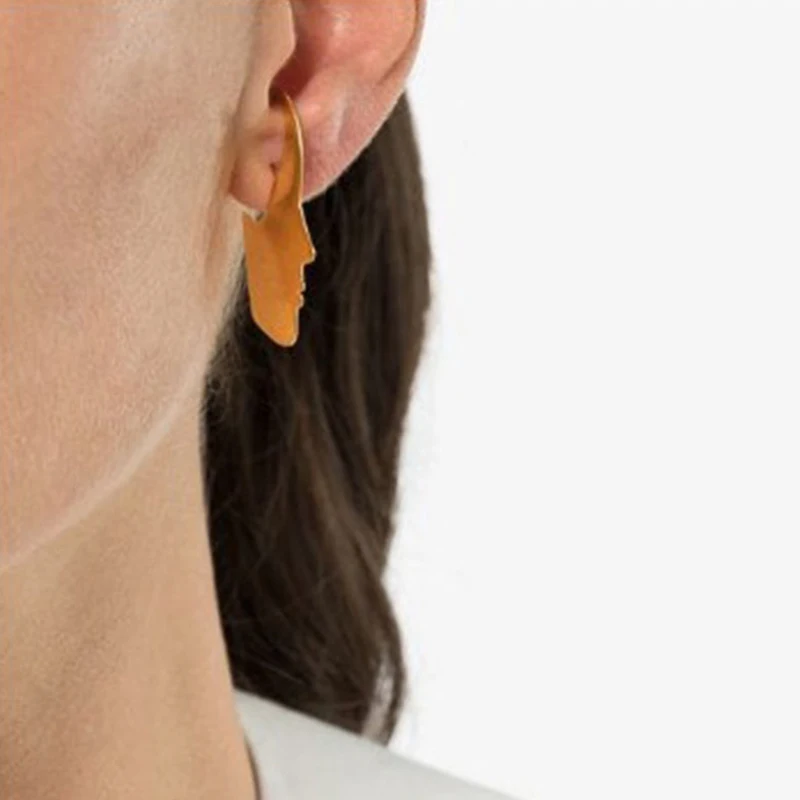 SRCOI золото металл серебристого цвета человеческое лицо серьги гвоздики модные