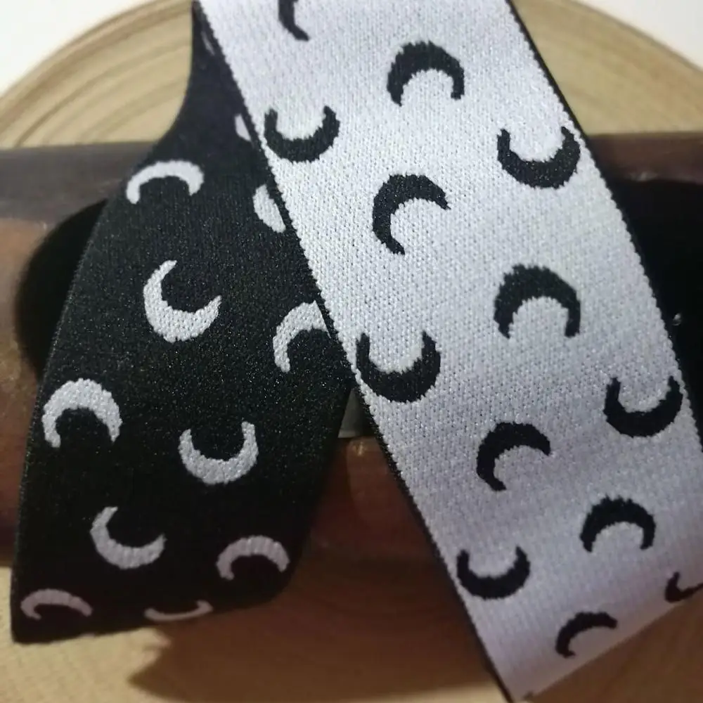 

5M 40mm Width Black White Moon pattern elastic webbing DIY sewing elastic Accessories Ribbon waist band elastic belt webbing
